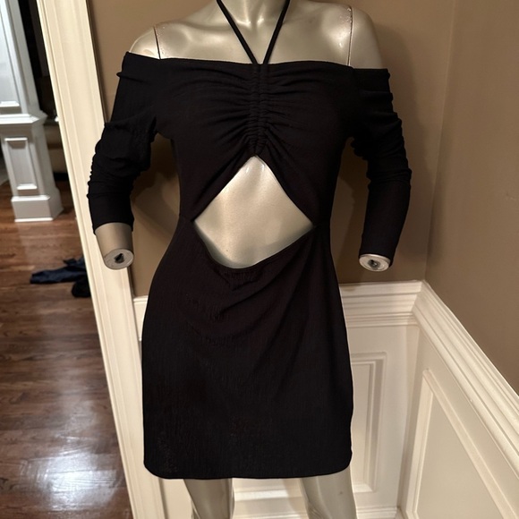 Royalty By Maluma Cutout Halter Knit Black Dress Sz Large - Picture 2 of 5